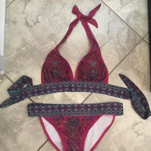 Fuchsia Halter Top Bikini Set